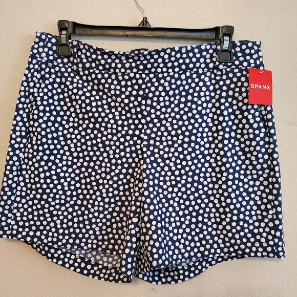 SPANX Pants - SPANX Sunshine Summer Women's Shorts Bermuda Navy Polka Dots Pull-On Size M/10.